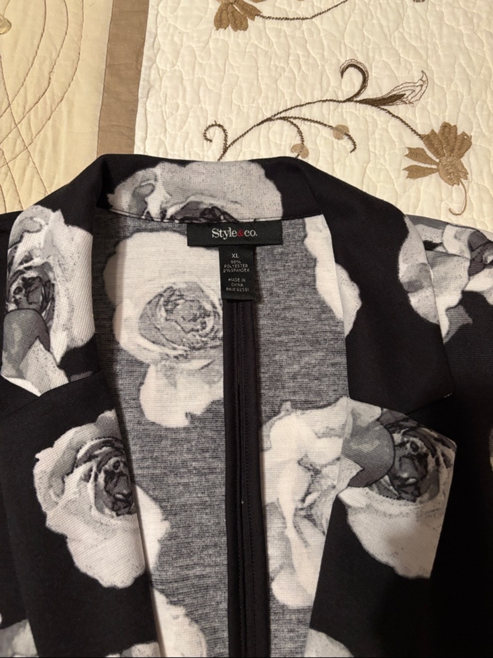 Style & Co. Black Jacket with White Floral Print